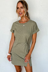 Laurel Green Folded Sleeve Twisted Mini T-Shirt Dress T Shirt Dresses JT's Designer Fashion