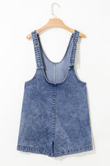 Dusk Blue Sleeveless U Neck Patched Pocket Denim Romper Jumpsuits & Rompers JT's Designer Fashion