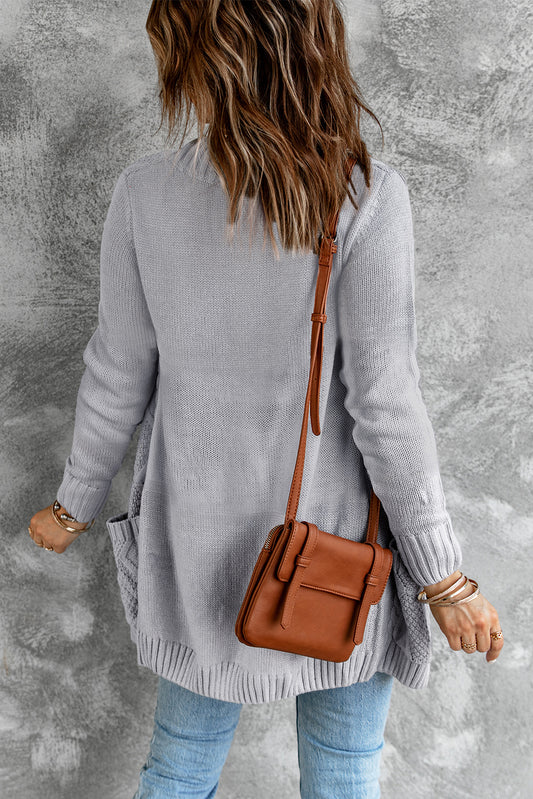 Gray Front Pocket and Buttons Closure Cardigan Sweaters & Cardigans JT's Designer Fashion