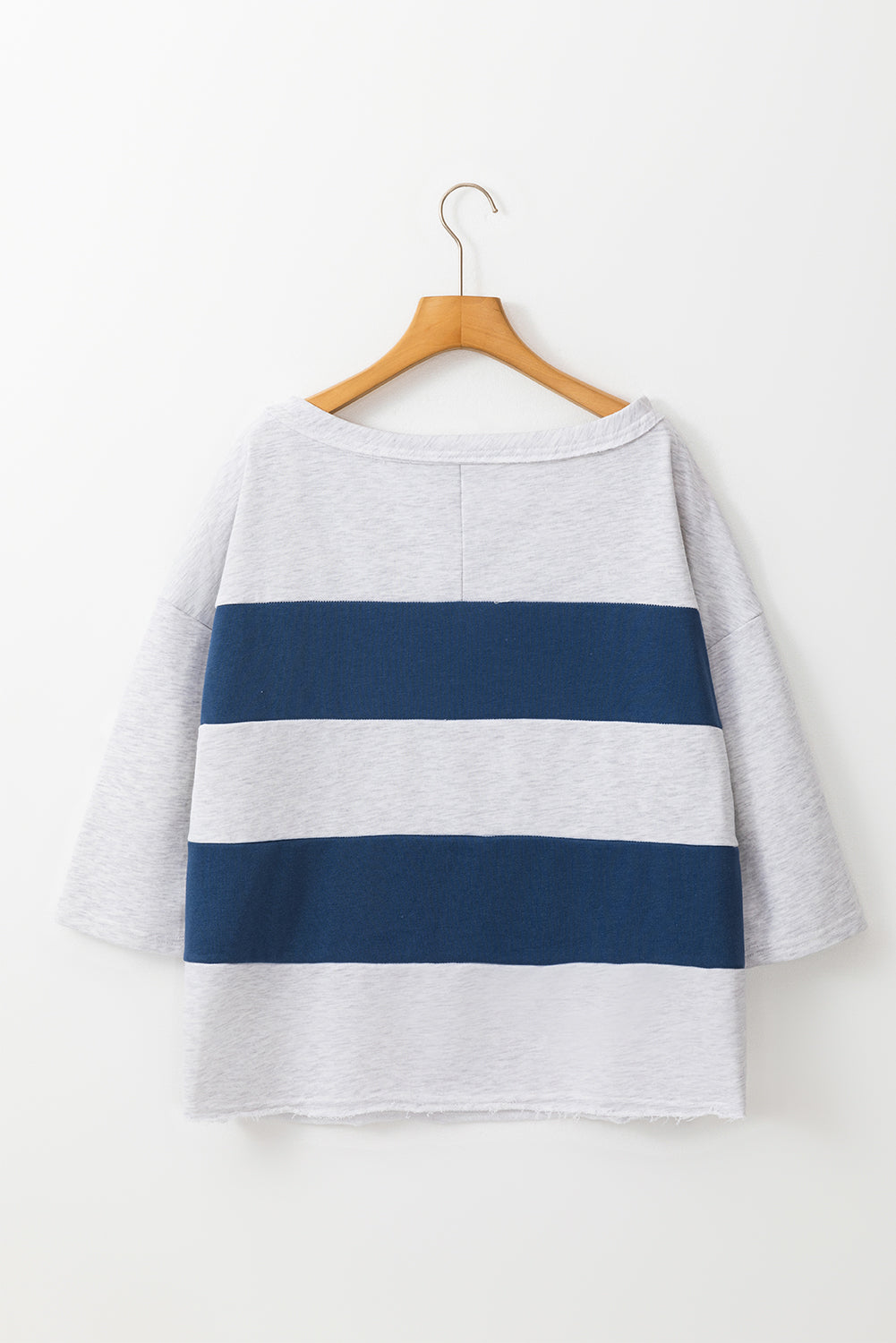 Sail Blue Colorblock Striped Patchwork Raw Seamed Sweatshirt Sweatshirts & Hoodies JT's Designer Fashion