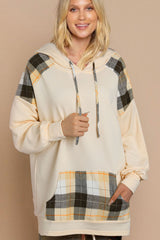 Khaki Plaid Patchwork Kangaroo Pocket Oversized Hoodie Sweatshirts & Hoodies JT's Designer Fashion