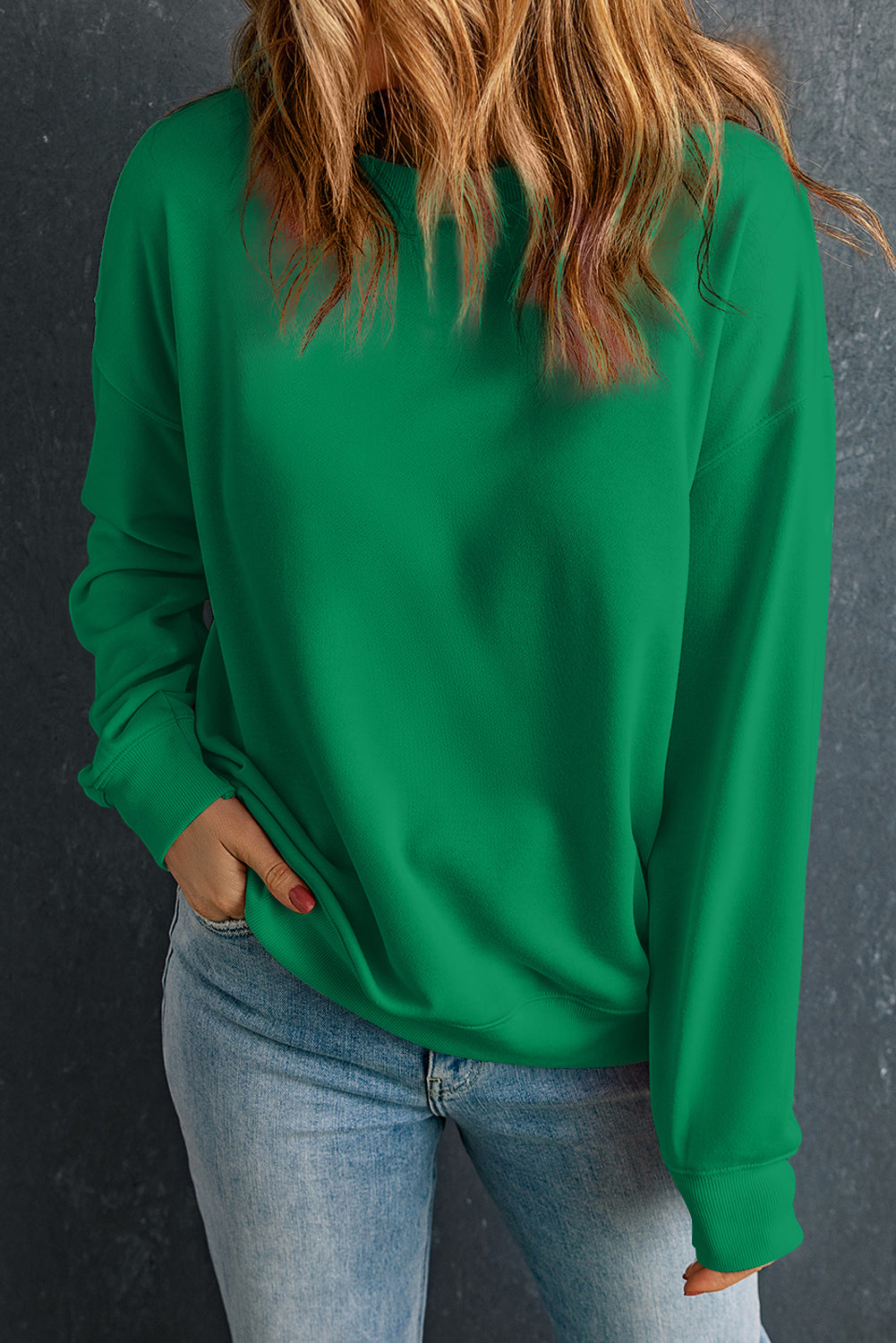 Dark Green Solid Classic Crewneck Pullover Sweatshirt Sweatshirts & Hoodies JT's Designer Fashion