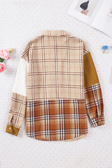 Orange Plaid Color Block Patchwork Shirt Jacket with Pocket Plaid Shackets JT's Designer Fashion