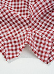 Red Gingham Printed High Waist Shorts Casual Shorts JT's Designer Fashion