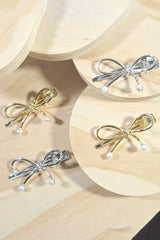 Gold Bow Knot Pearl Decor Plated Alloy Hair Clip Headwear JT's Designer Fashion