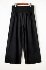 Black Shirred High Waist Plus Size Wide Leg Pants Plus Size Bottoms JT's Designer Fashion