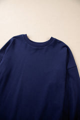 Navy Blue Solid O Neck High Low Hem Pullover Sweatshirt Sweatshirts & Hoodies JT's Designer Fashion