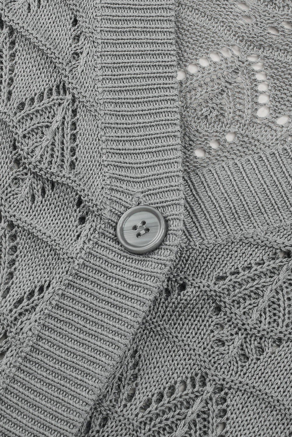 Gray Lightweight Buttoned Front Crochet Cardigan Cardigans JT's Designer Fashion