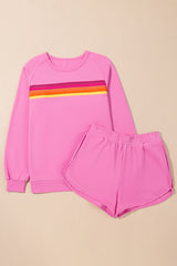 Bonbon Striped Accent Pullover and Shorts Two Piece Casual Set Short Sets JT's Designer Fashion