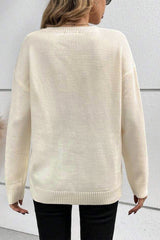 Apricot Boo Knitted Pattern Ribbed Edge Drop Shoulder Sweater Sweaters JT's Designer Fashion