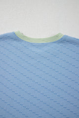 Beau Blue Corded Knit Contrast Trim Round Neck Cap Sleeve 2pcs Short Set Short Sets JT's Designer Fashion