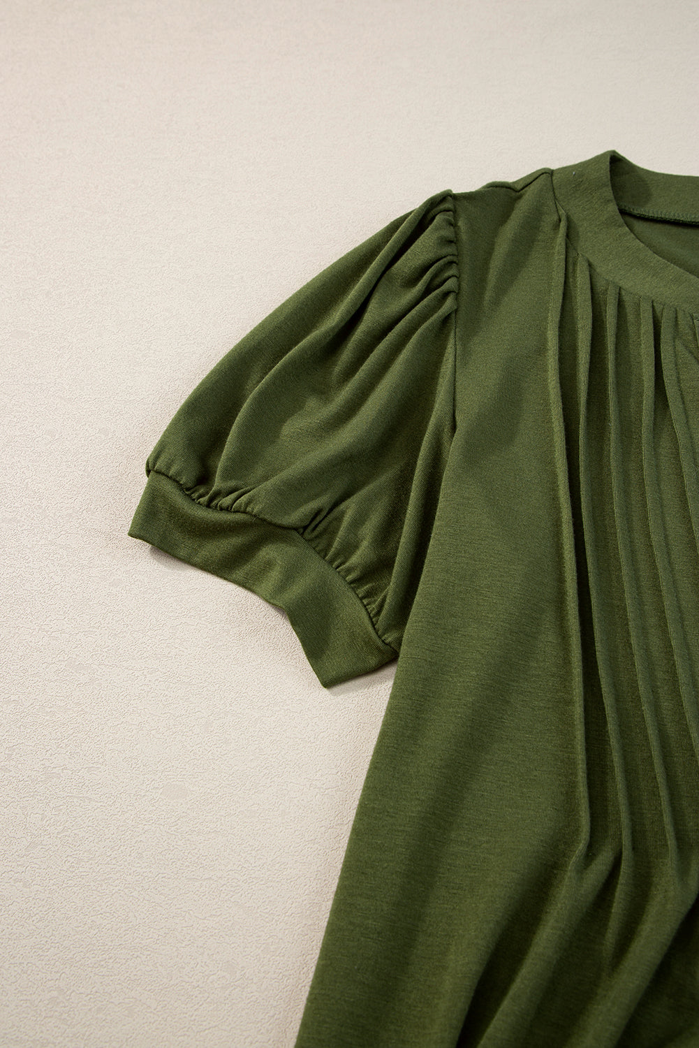 Fern Green Notched Neck Pleated Puff Sleeve Shift T-shirt Dress T Shirt Dresses JT's Designer Fashion