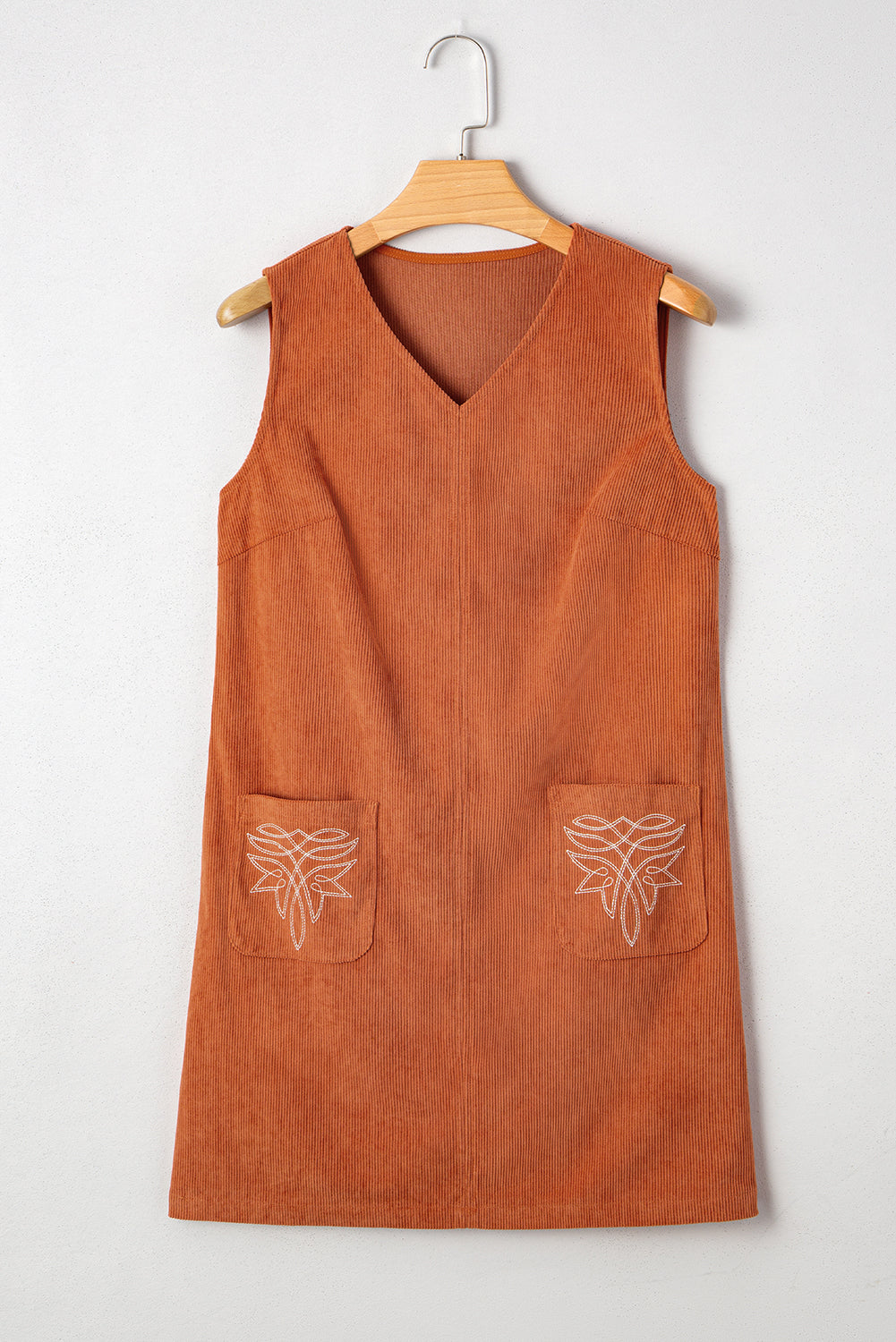 Gold Flame Corduroy Western Embroidered Patched Pocket Shift Sleeveless Mini Dress Mini Dresses JT's Designer Fashion