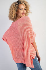 Fresh Salmon Short Sleeve Patched Pocket Split Baggy Knit Top Sweaters & Cardigans JT's Designer Fashion