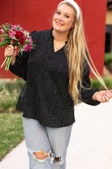 Black Plus Size Leopard Print Notch V Neck Blouse Plus Size Blouses & Shirts JT's Designer Fashion
