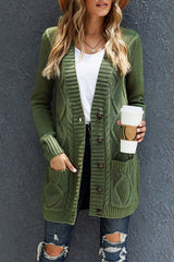Green Front Pocket and Buttons Closure Cardigan Sweaters & Cardigans JT's Designer Fashion