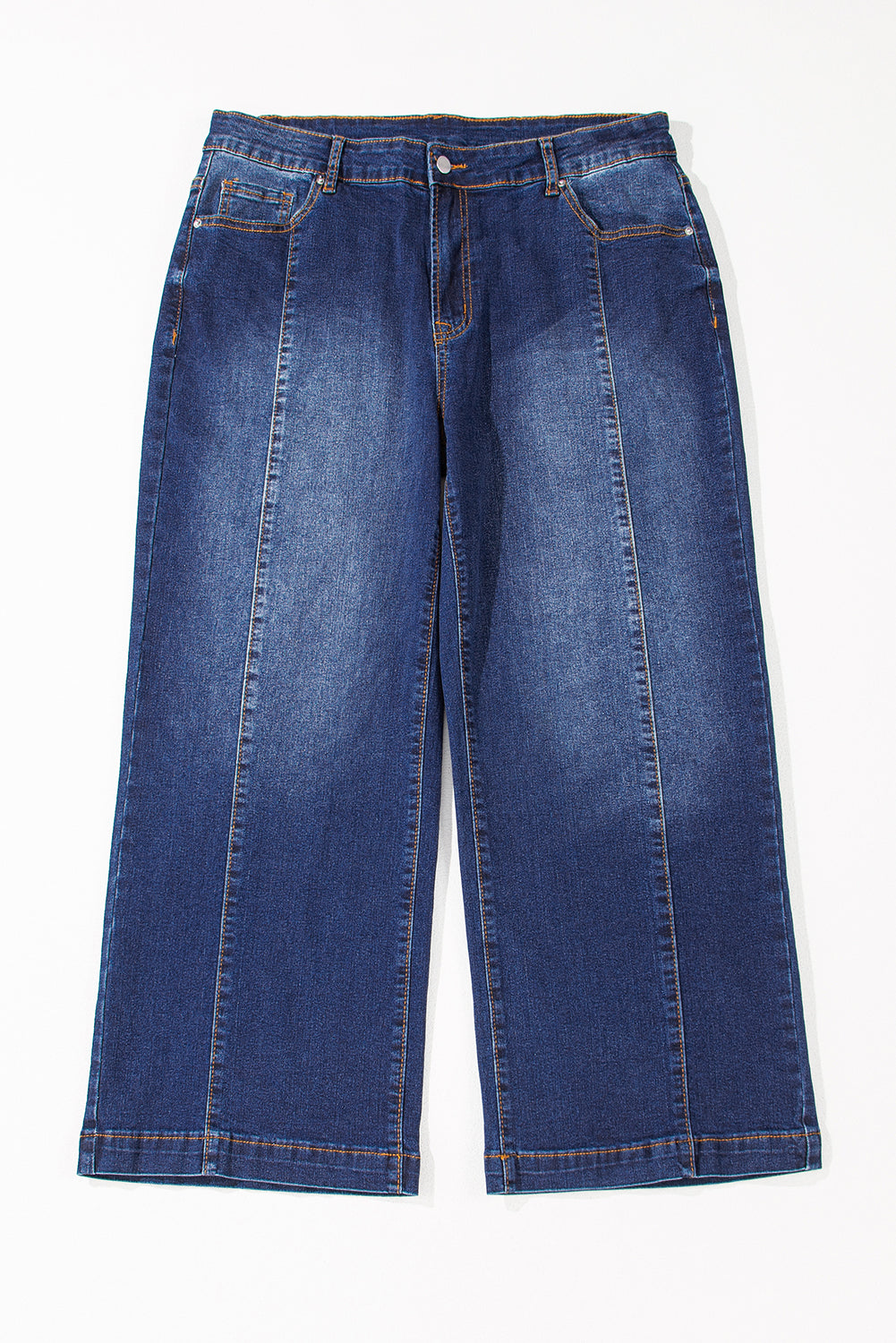 Navy Blue Plus Size Seamed Wide Leg High Waist Jeans Plus Size Bottoms JT's Designer Fashion