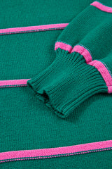 Green Stripe Half Buttons Drop Shoulder Oversized Sweater Sweaters JT's Designer Fashion