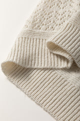 White Eyelet Pattern Detail V Neck Drop Shoulder Sweater Sweaters JT's Designer Fashion