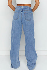 Blue Mid Rise Asymmetrical Waist Wide Leg Jeans Jeans JT's Designer Fashion
