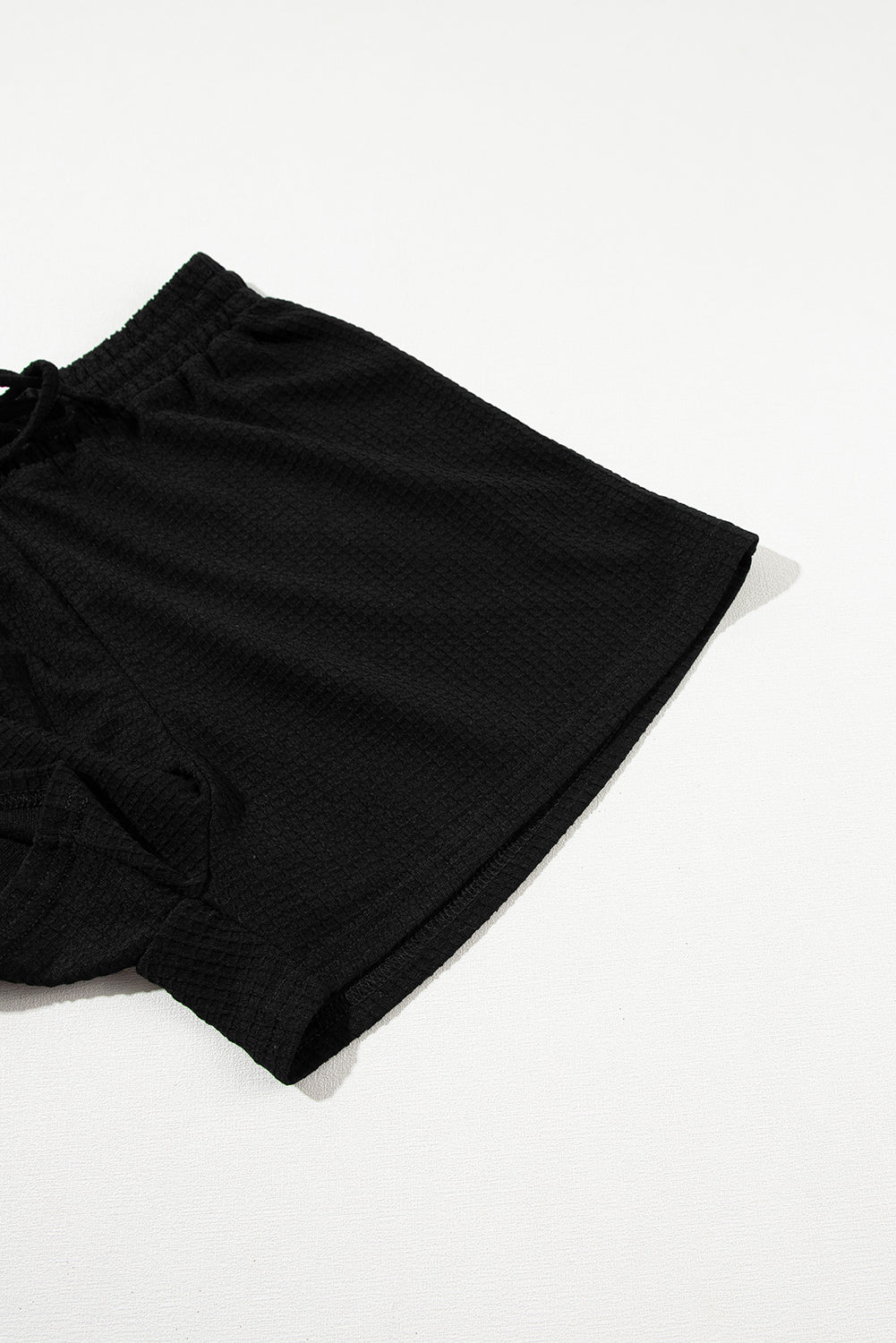 Black Casual Textured Tee and Drawstring Shorts Set Short Sets JT's Designer Fashion