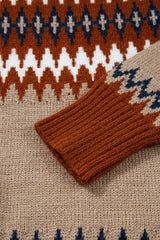 Khaki Aztec Print Colorblock Crew Neck Sweater Sweaters JT's Designer Fashion