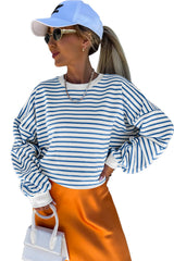 Blue Stripe Drop Shoulder Crew Neck Loose Sweatshirt Sweatshirts & Hoodies JT's Designer Fashion
