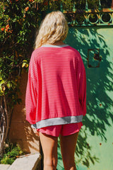 Red Stripe Drop Shoulder Baggy Pullover and Shorts Casual Set Short Sets JT's Designer Fashion