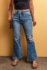 Light Blue Distressed Flare Leg Jeans Bottoms JT's Designer Fashion