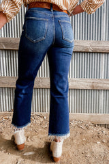 Sail Blue Mineral Wash Raw Hem High Waist Flared Jeans Jeans JT's Designer Fashion