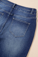 Sail Blue High Rise Dual Button Distressed Raw Hem Flared Jeans Jeans JT's Designer Fashion