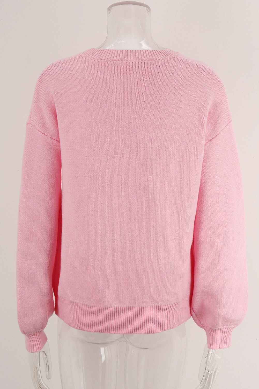 Pink Bow Graphic Drop Shoulder Round Neck Sweater Sweaters JT's Designer Fashion