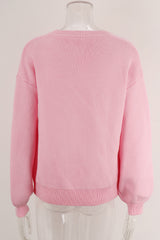 Pink Bow Graphic Drop Shoulder Round Neck Sweater Sweaters JT's Designer Fashion