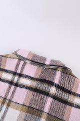 Pink Geometric Plaid Print Pocketed Shacket Plaid Shackets JT's Designer Fashion