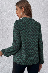 Green Geometric Print Notched Neck Puff Sleeve Blouse Blouses & Shirts JT's Designer Fashion