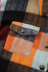 Orange Plaid Print Flap Pocket Long Jacket Jackets JT's Designer Fashion