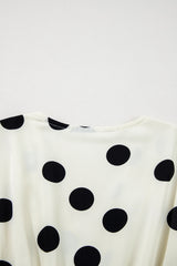 Beige Polka Dot Printed Surplice V Neck Puff Sleeve Mini Dress Mini Dresses JT's Designer Fashion