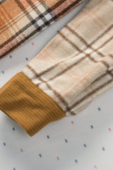 Orange Plaid Color Block Patchwork Shirt Jacket with Pocket Plaid Shackets JT's Designer Fashion