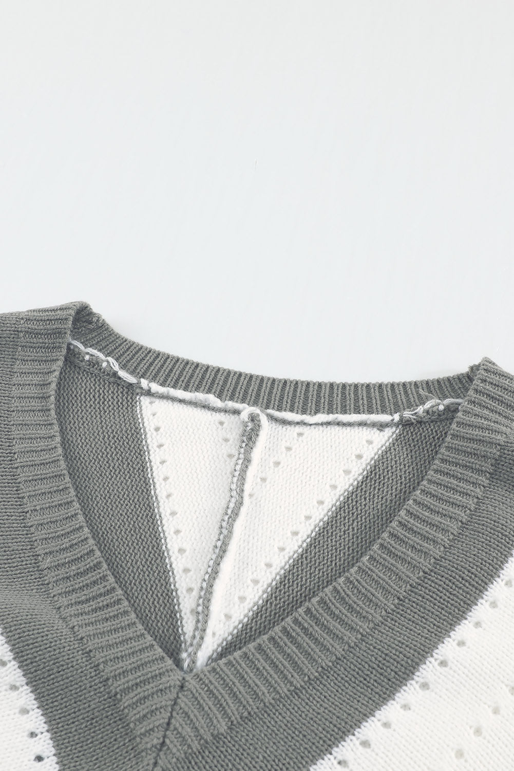 Gray Striped Colorblock V Neck Knitted Sweater Sweaters & Cardigans JT's Designer Fashion