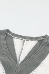Gray Striped Colorblock V Neck Knitted Sweater Sweaters & Cardigans JT's Designer Fashion