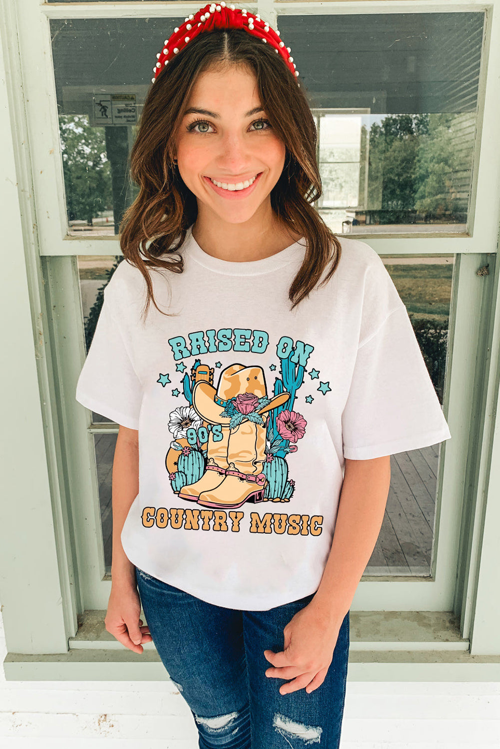 White RAISED ON COUNTRY MUSIC Western Graphic Tee Graphic Tees JT's Designer Fashion