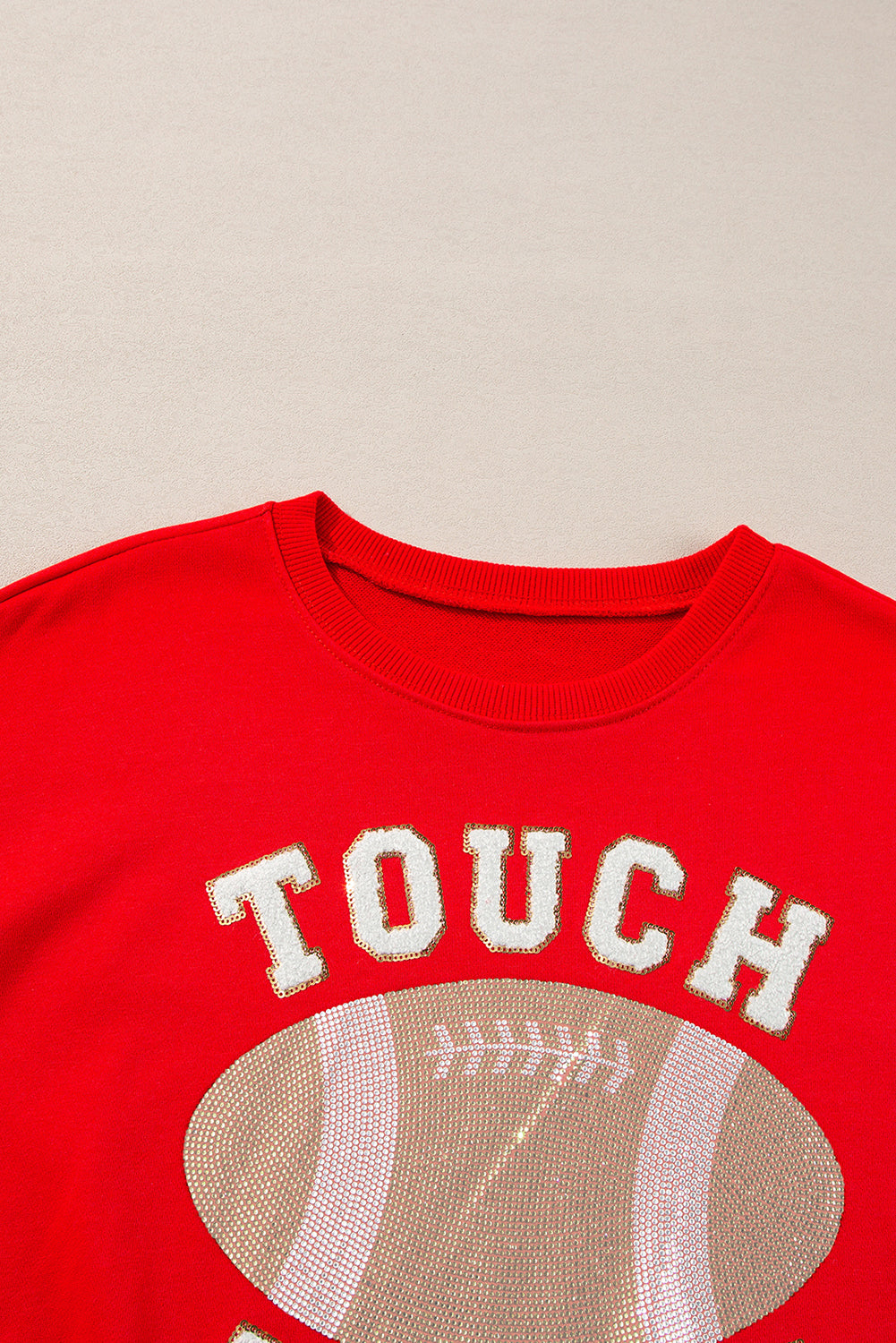 Fiery Red TOUCH DOWN Football Graphic Pullover Sweatshirt Sweatshirts & Hoodies JT's Designer Fashion
