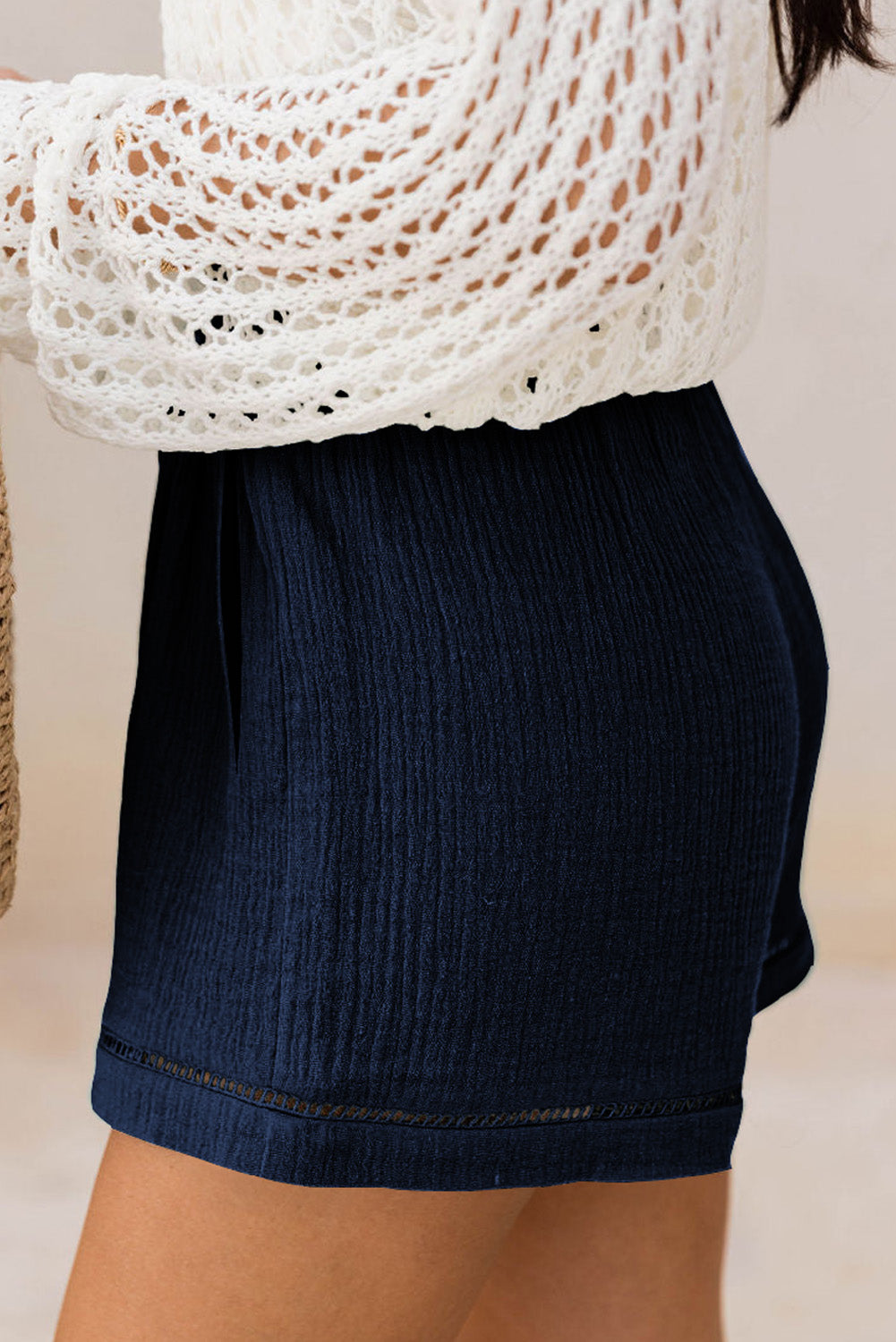 Blue Cotton Gauze Paperbag Shorts Casual Shorts JT's Designer Fashion