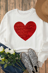 Beige Glitter Valentine Heart Shape Graphic Sweatshirt Graphic Sweatshirts JT's Designer Fashion