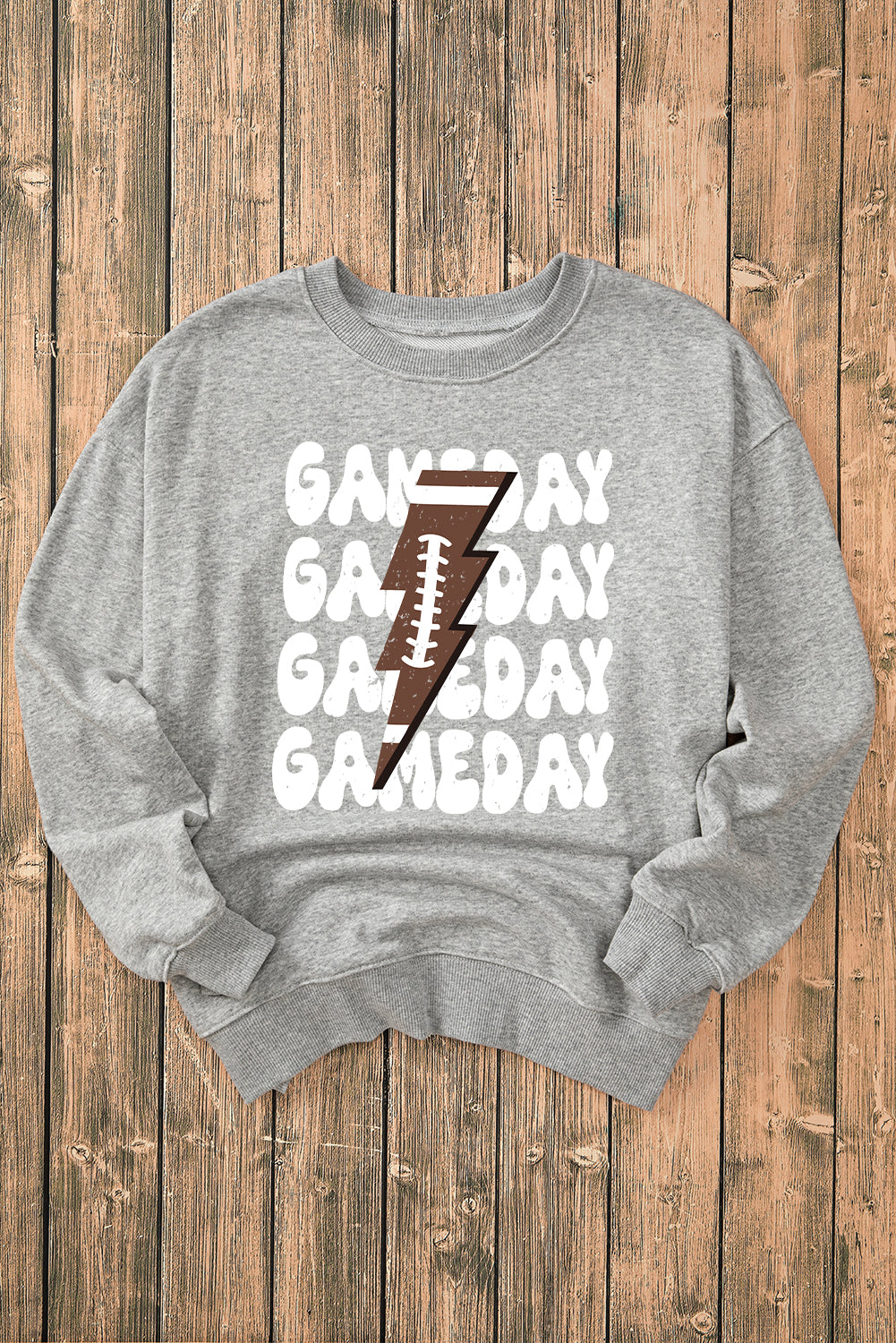 Gray GAME DAY Lightning Rugby Football Print Pullover Sweatshirt Graphic Sweatshirts JT's Designer Fashion