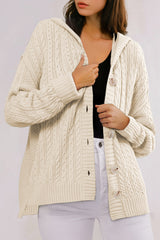 White Cable Knit Texture Uneven Hem Hooded Chic Cardigan Cardigans JT's Designer Fashion