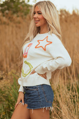 White Tinsel Western Boots Horseshoe Star Knit Crew Neck Sweater Sweaters JT's Designer Fashion