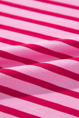 Sachet Pink Striped Print Crew Neck Drop Shoulder Sweatshirt Sweatshirts & Hoodies JT's Designer Fashion
