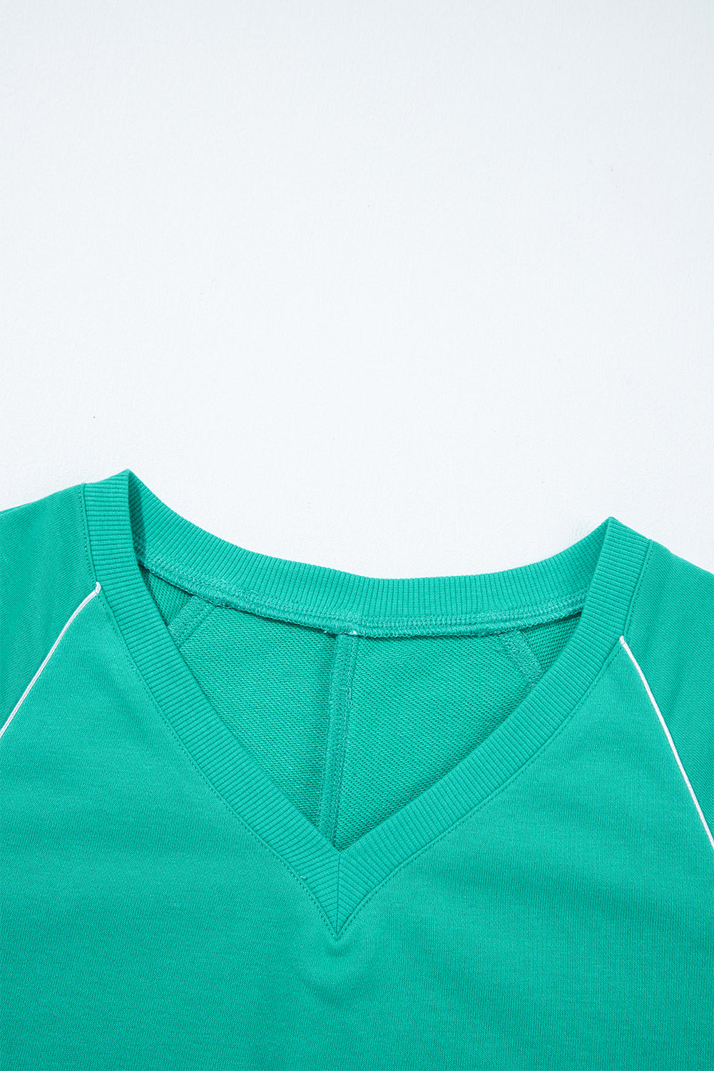 Dark Green Colorblock Trim V Neck Pullover Top and Shorts Set Short Sets JT's Designer Fashion