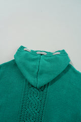 Sea Green Cable Knit V Neck Contrast Drawstring Hooded Sweater Sweaters JT's Designer Fashion